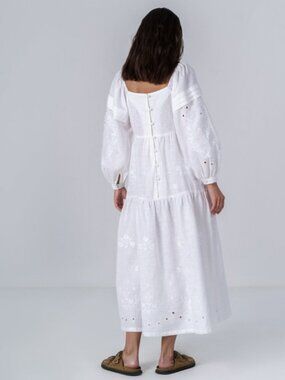 ETNODIM white linen embroidered dress myt SIZE XS